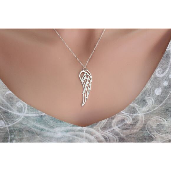 Sterling Silver Large Wing Charm Necklace, Sterling Silver Large Wing Necklace - Picture 4 of 4